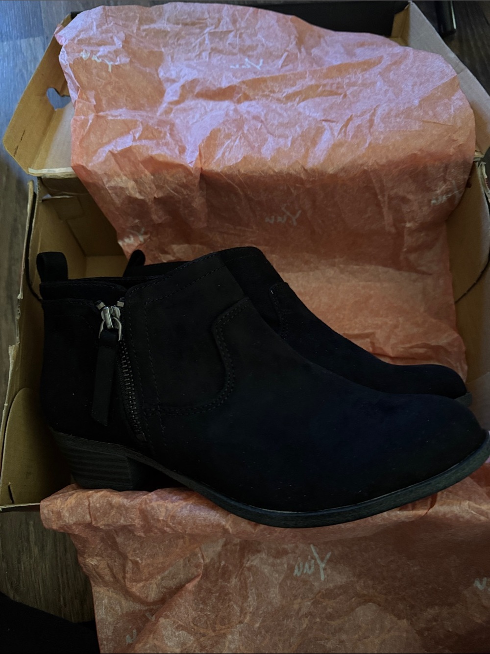 Arizona Jean Company Black Suede Ankle Booties with Side Zip Detail